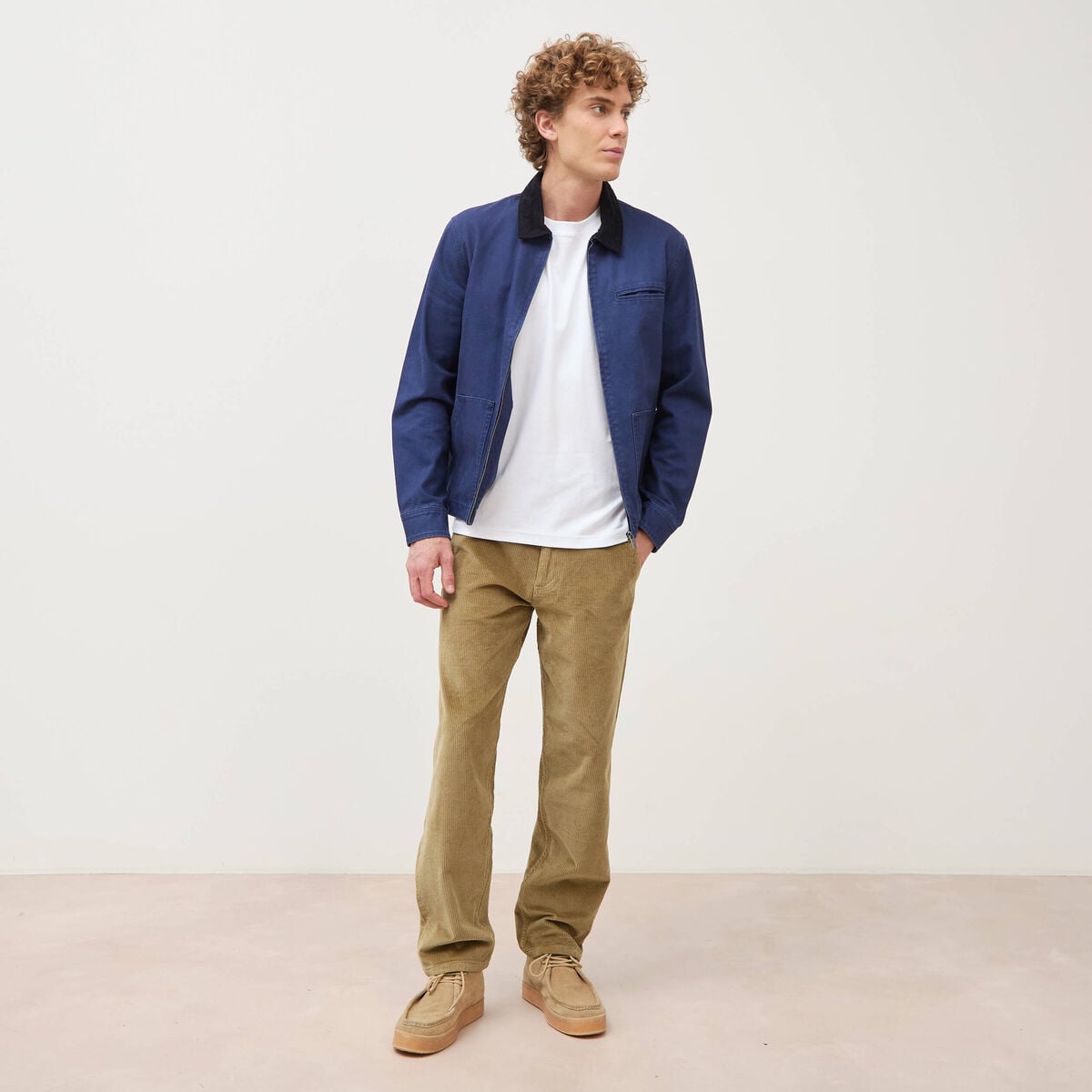 Pantalon droit en velours longueur 32 vert kaki homme