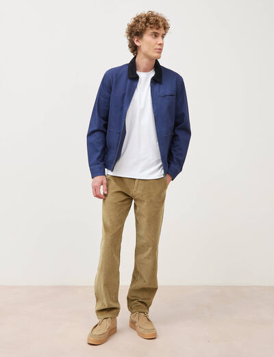 Pantalon droit en velours longueur 32 vert kaki homme