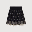 Jupe taille haute doubl&eacute;e en coton noir femme