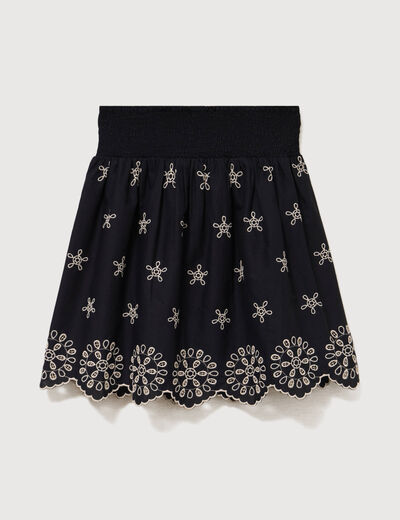 Jupe taille haute doubl&eacute;e en coton noir femme