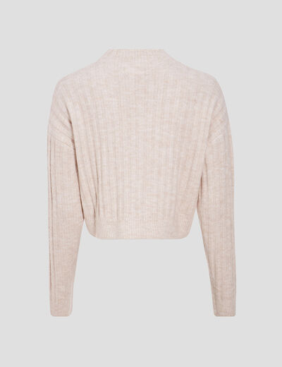 Pull manches longues cropped creme femme