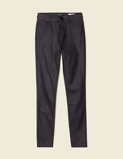 Tregging skinny denim noir enduit femme