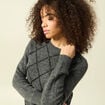 Pull manches longues &agrave; sequins gris fonc&eacute; femme