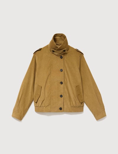 Veste en velours col biker camel femme