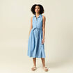 Robe longue trap&egrave;ze jean denim bleach femme