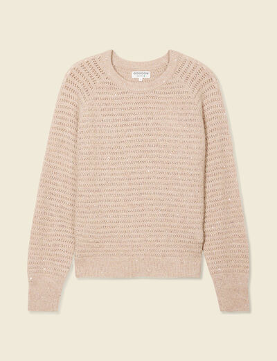 Pull manches longues sequins rose clair femme