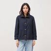 Trench droit court col montant bleu fonc&eacute; femme