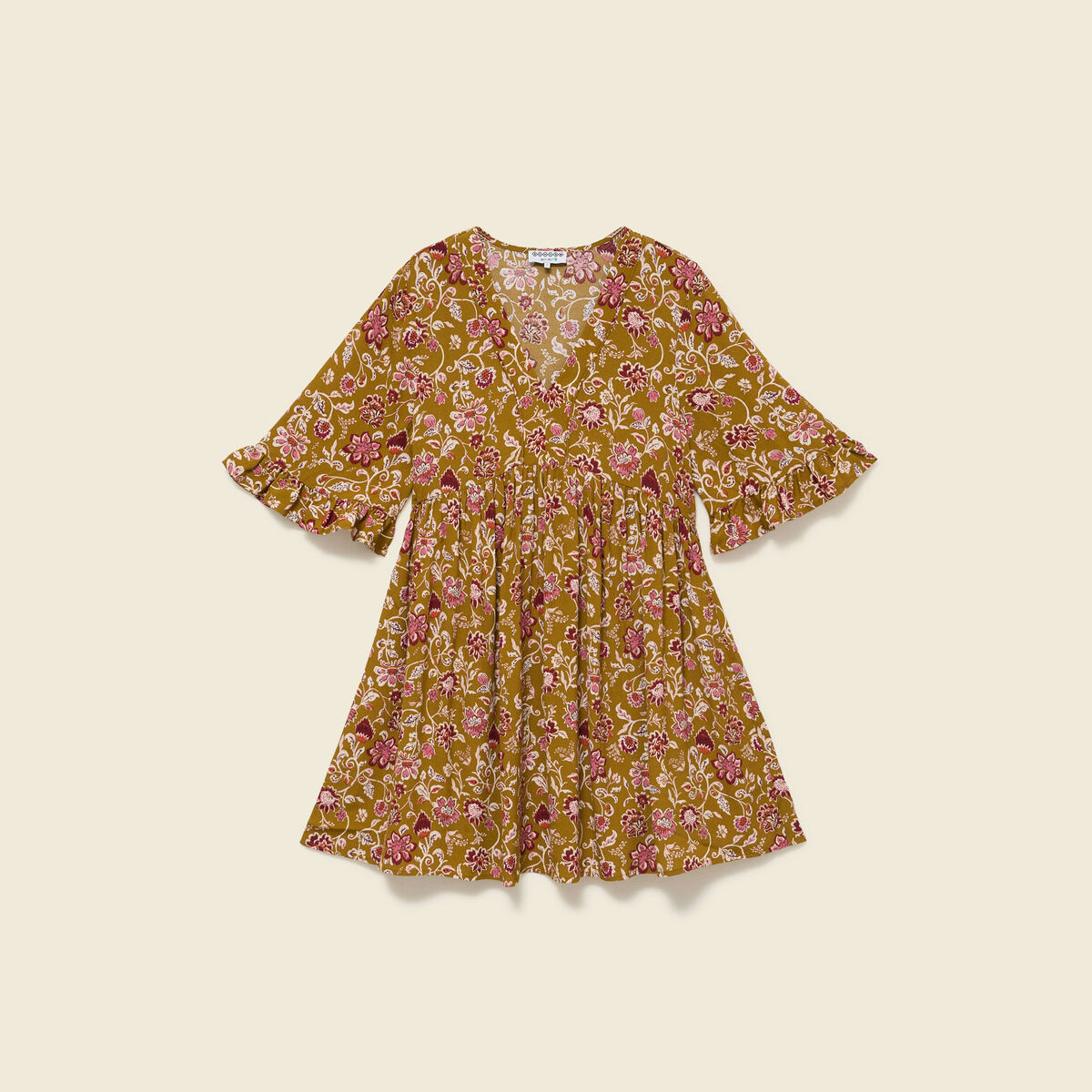 Robe col v manches au coude vert olive femme