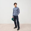 Pull manches longues col rond bleu gris homme