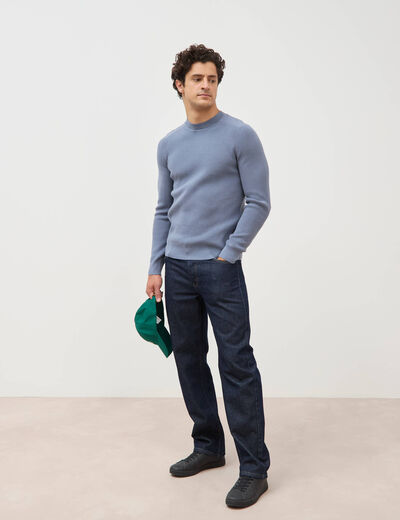 Pull manches longues col rond bleu gris homme