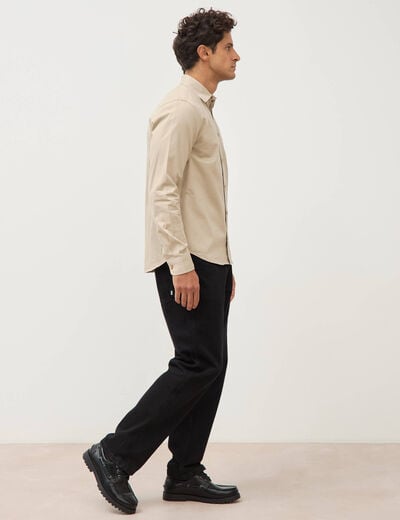 Chemise droite en coton manches longues beige homme