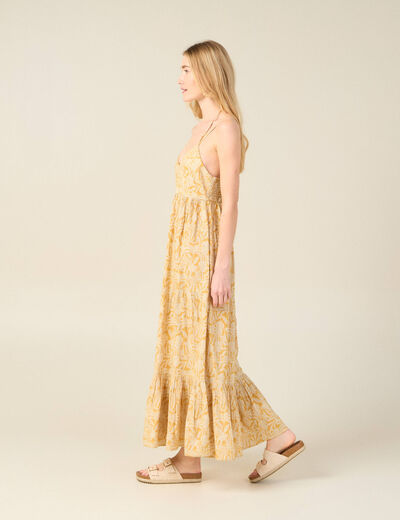 Robe longue évasée bretelles jaune femme