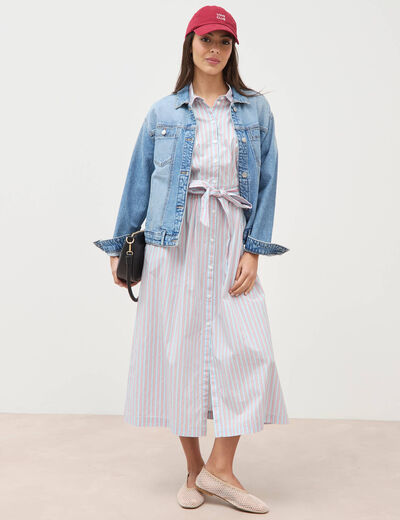 Robe longue droite manches courtes bleu ciel femme