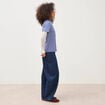 T-shirt ray&eacute; col rond manches courtes bleu electrique femme
