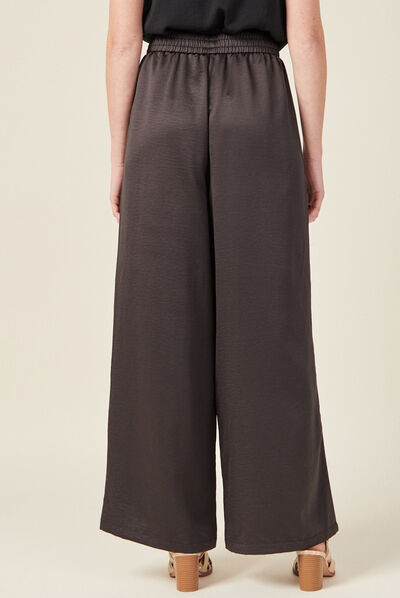 Pantalon large fluide satin gris foncé femme