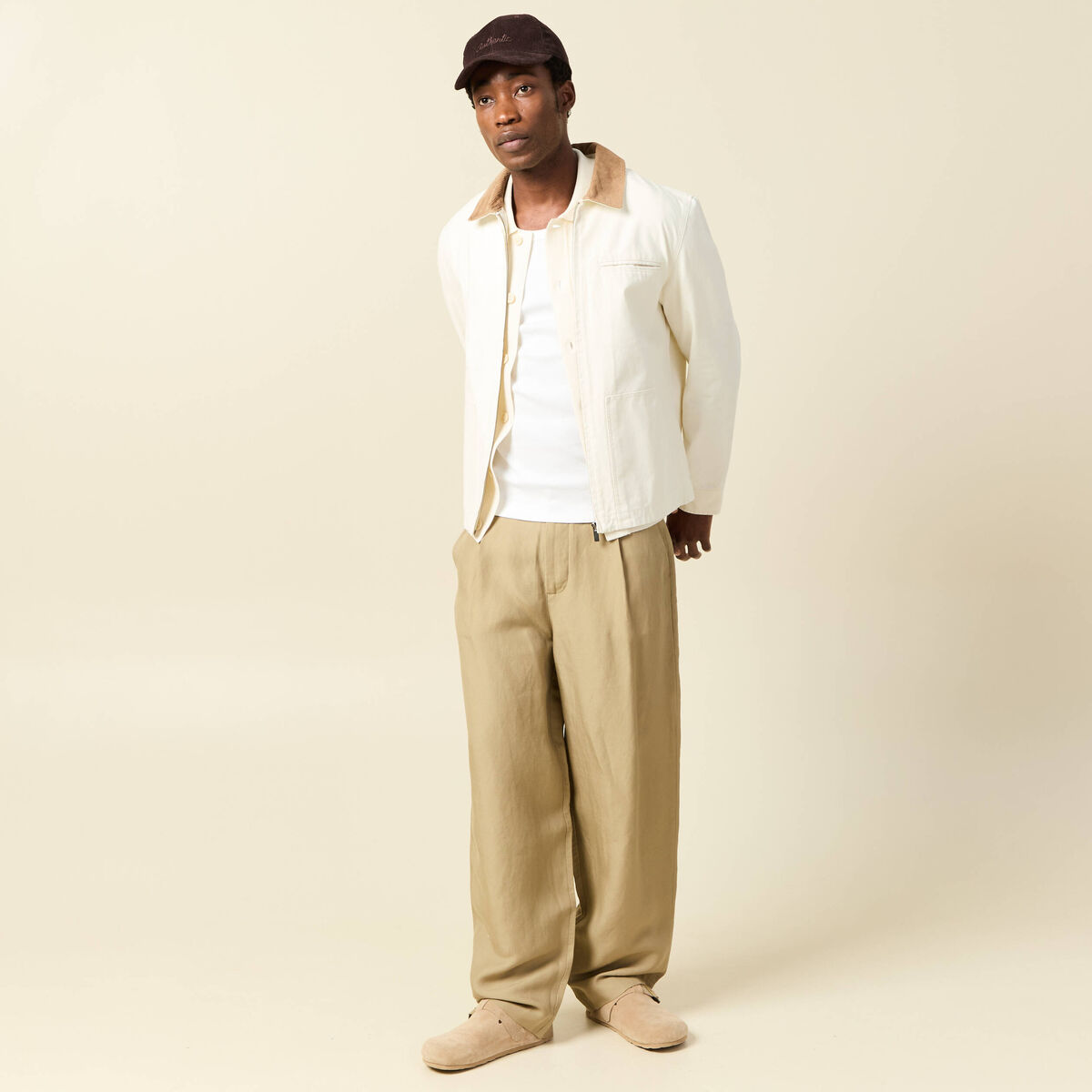 Blouson manches longues en coton ecru homme