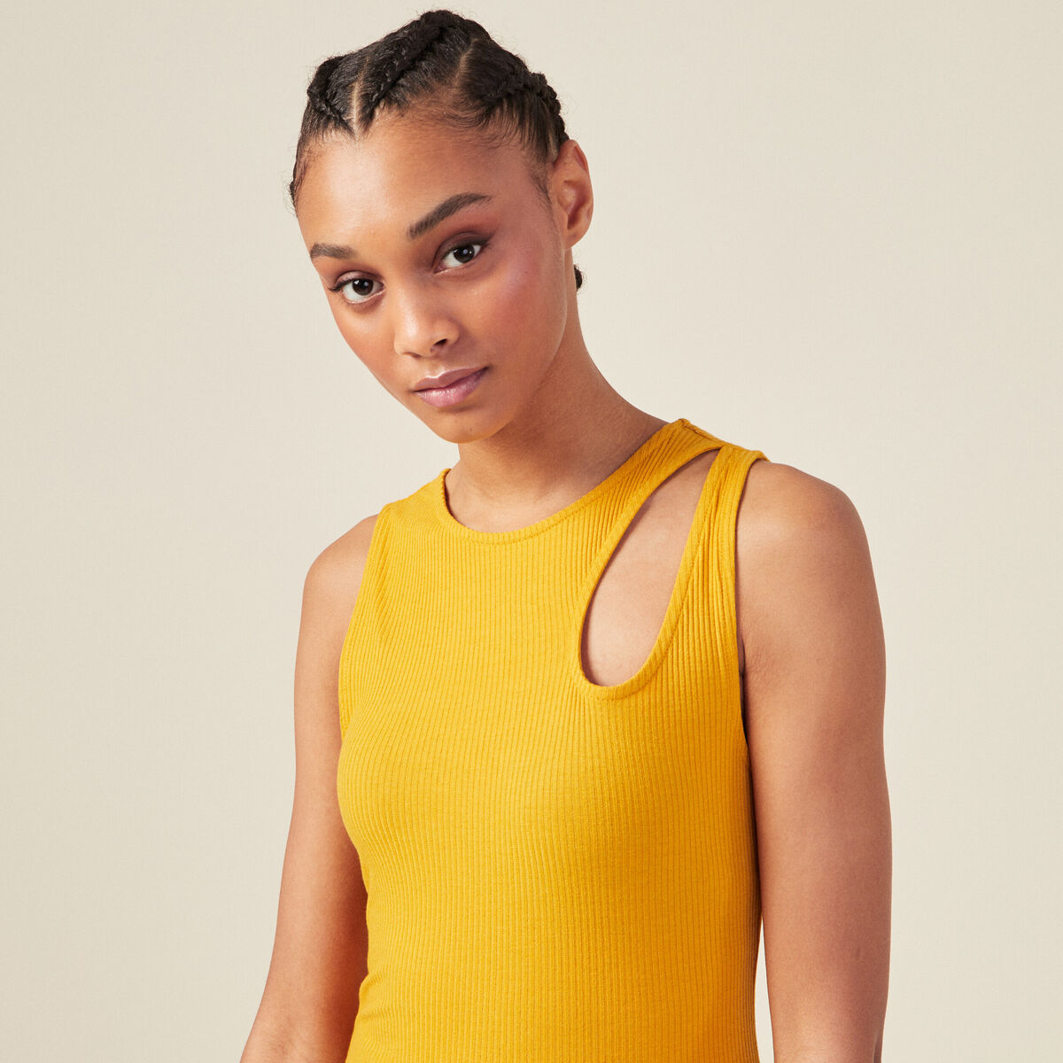 Débardeur bretelles larges jaune femme