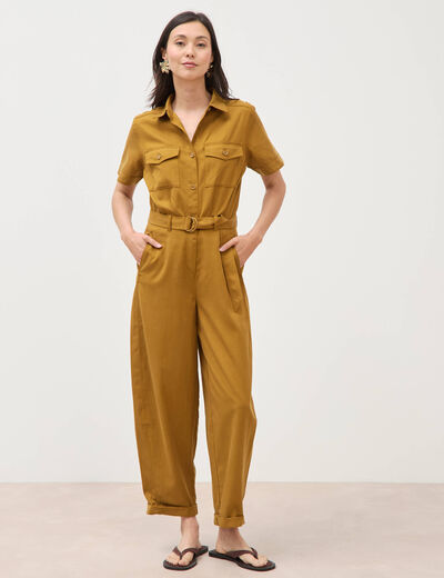 Combinaison salopette col am&eacute;ricain vert olive femme