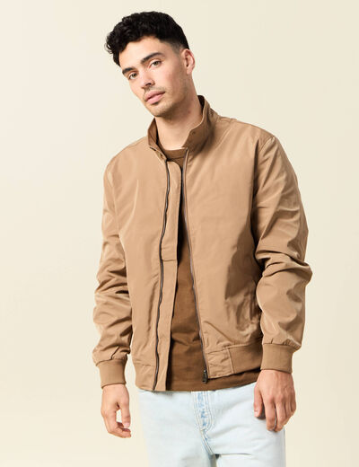 Blouson zippé col montant taupe homme
