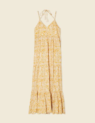 Robe longue évasée bretelles jaune femme