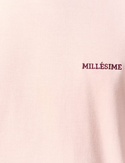 T-shirt col rond manches courtes brod&eacute; rose pastel homme
