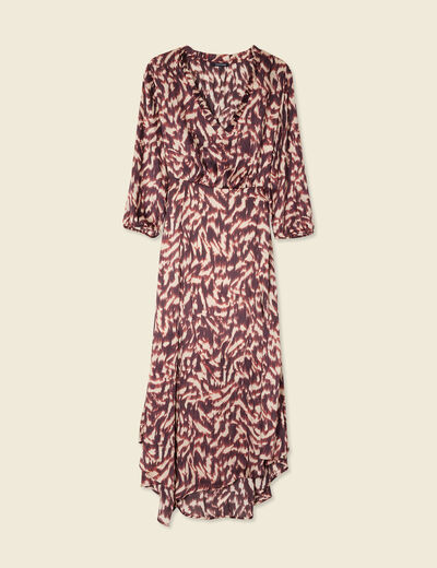 Robe longue évasée fluide marron femme