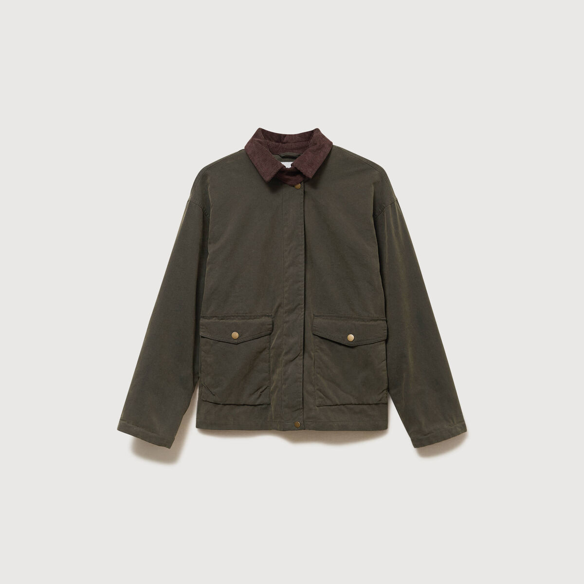 Parka oversize courte col classique vert kaki femme
