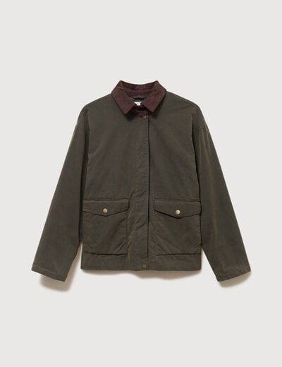 Parka oversize courte col classique vert kaki femme