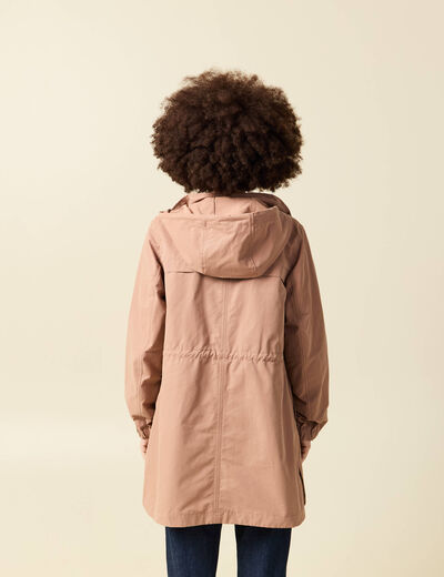 Parka longue droite d&eacute;perlante &agrave; capuche marron clair femme