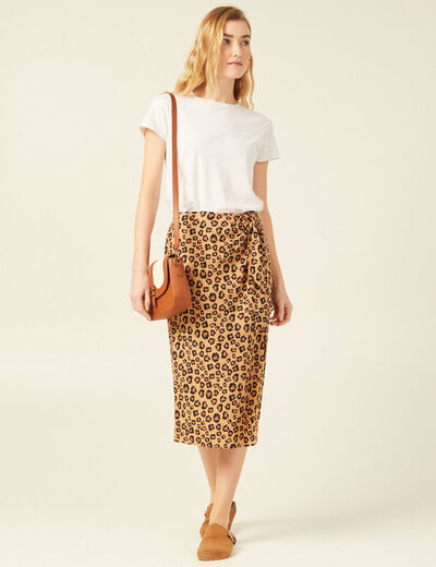 Jupe midi portefeuille fendue sable femme