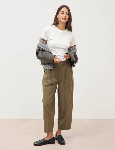 Pantalon barrel vert olive femme