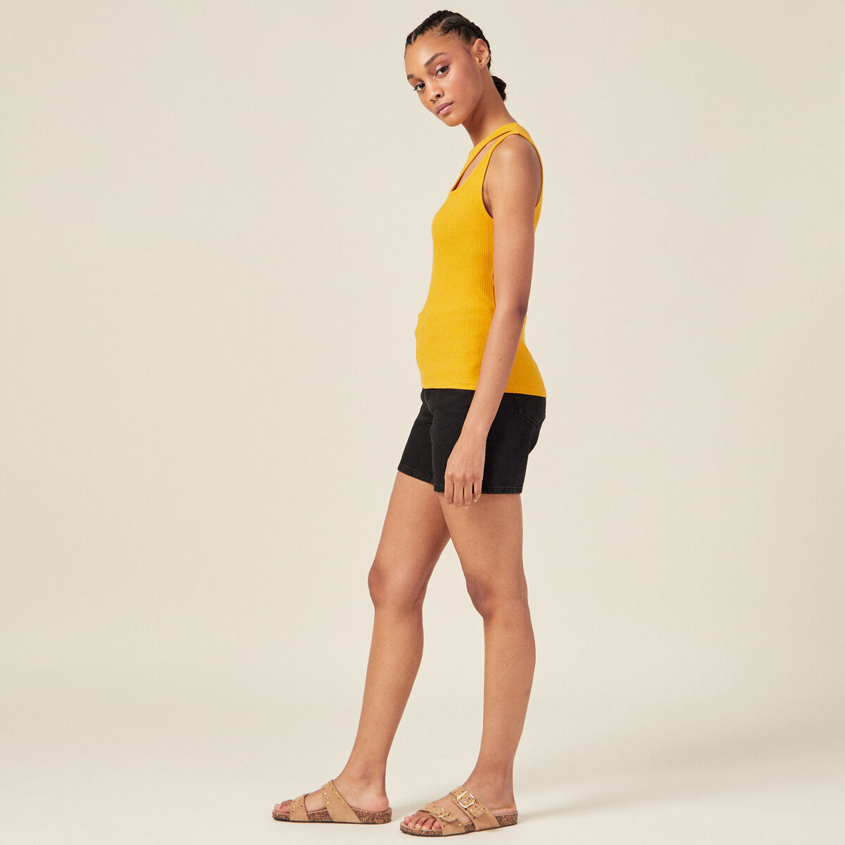 Débardeur bretelles larges jaune femme