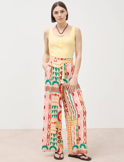 Pantalon loose taille haute multicolore femme