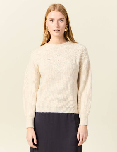 Pull manches longues creme femme