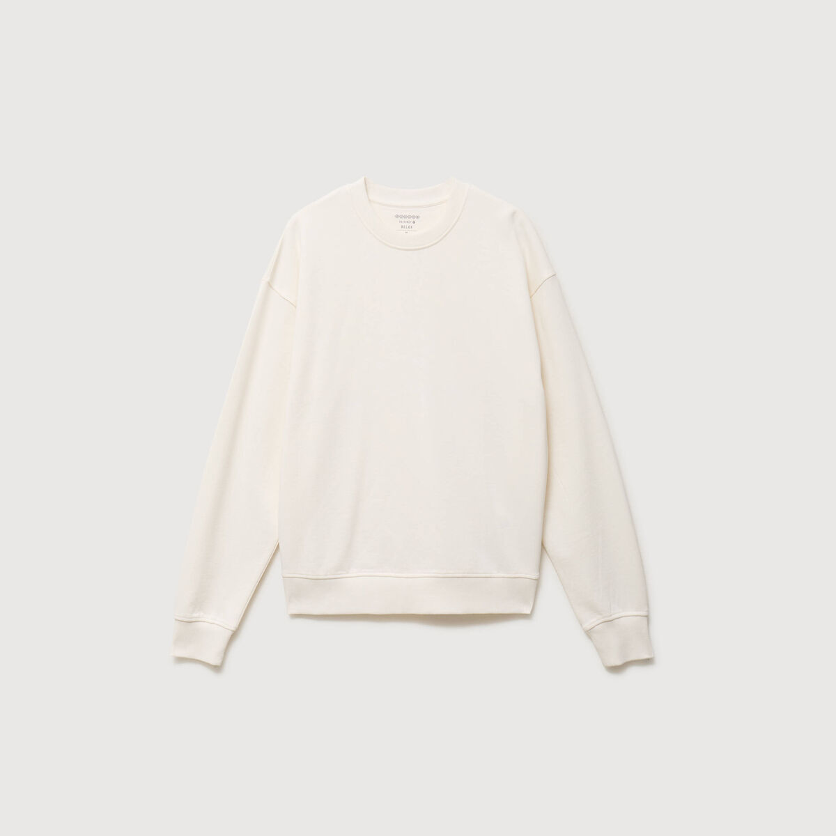 Sweat col rond manches longues en coton ecru homme