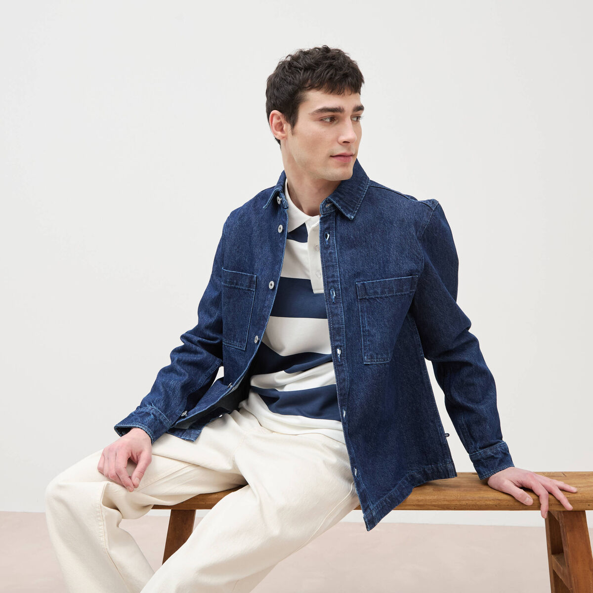 Surchemise en jeans coton coupe droite denim brut homme