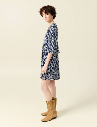 Robe évasée manches 3/4 bleu marine femme