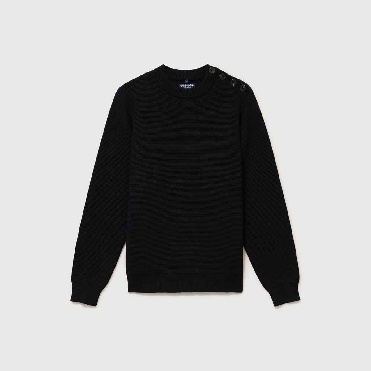 Pull manches longues col rond noir homme