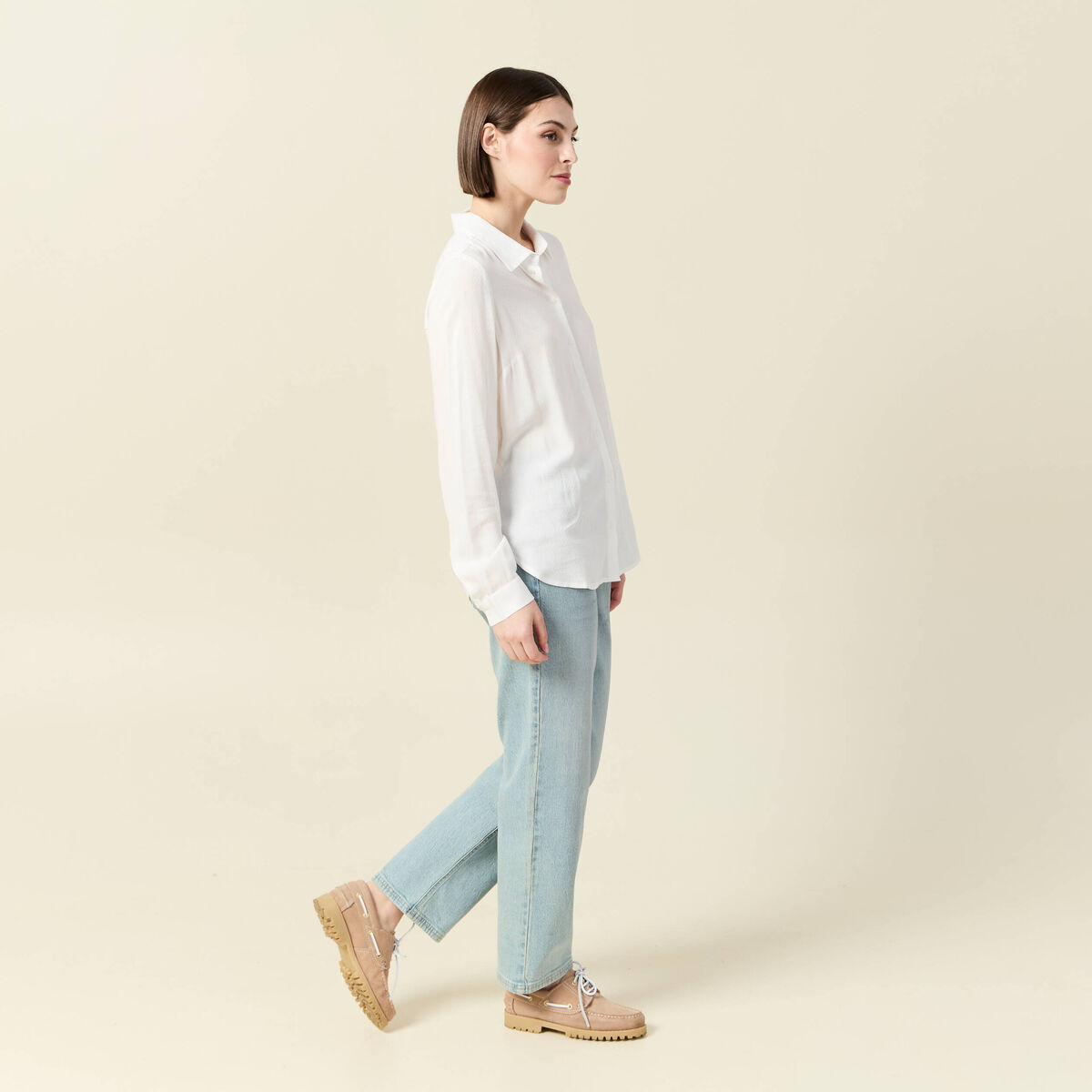 Chemise manches longues fluide blanc femme