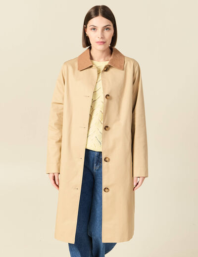 Imperm&eacute;able long droit col tailleur beige femme