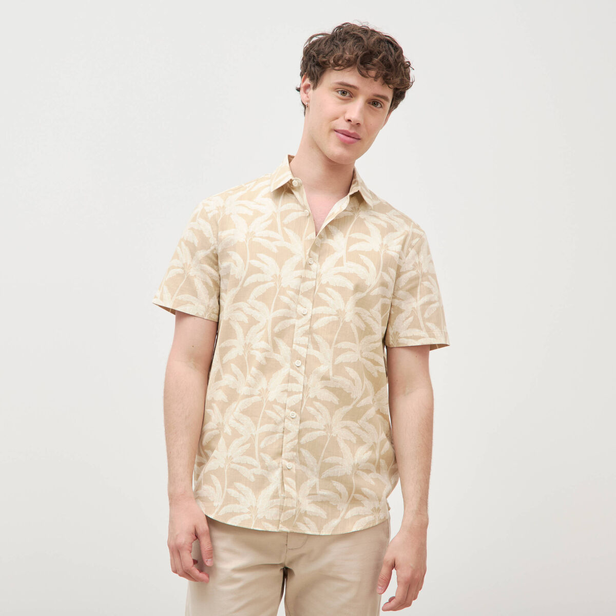 Chemise manches courtes beige moyen homme