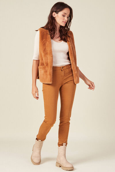 Pantalon slim marron femme