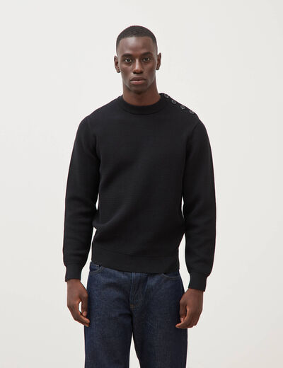 Pull manches longues col rond noir homme