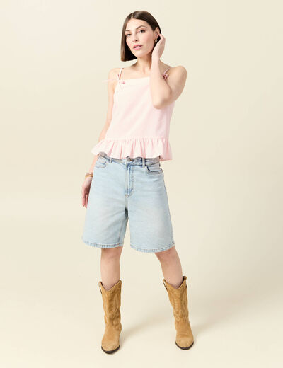 Débardeur droit court col carré rose clair femme