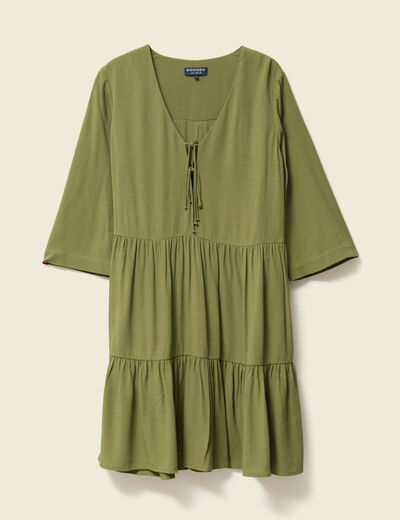 Robe évasée manches 3/4 vert kaki femme