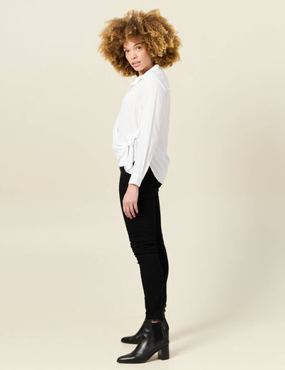 Chemise manches longues nouée blanc femme