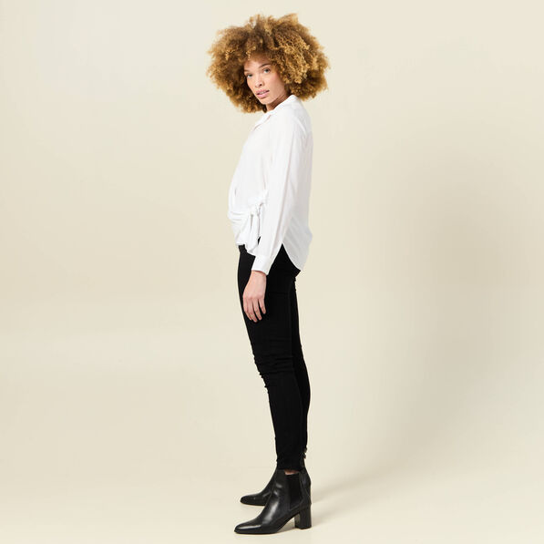 Chemise manches longues nouée blanc femme