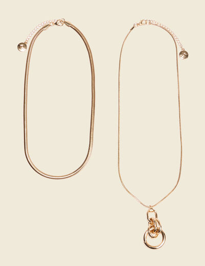 Collier 2 rangs avec pendentif couleur or femme