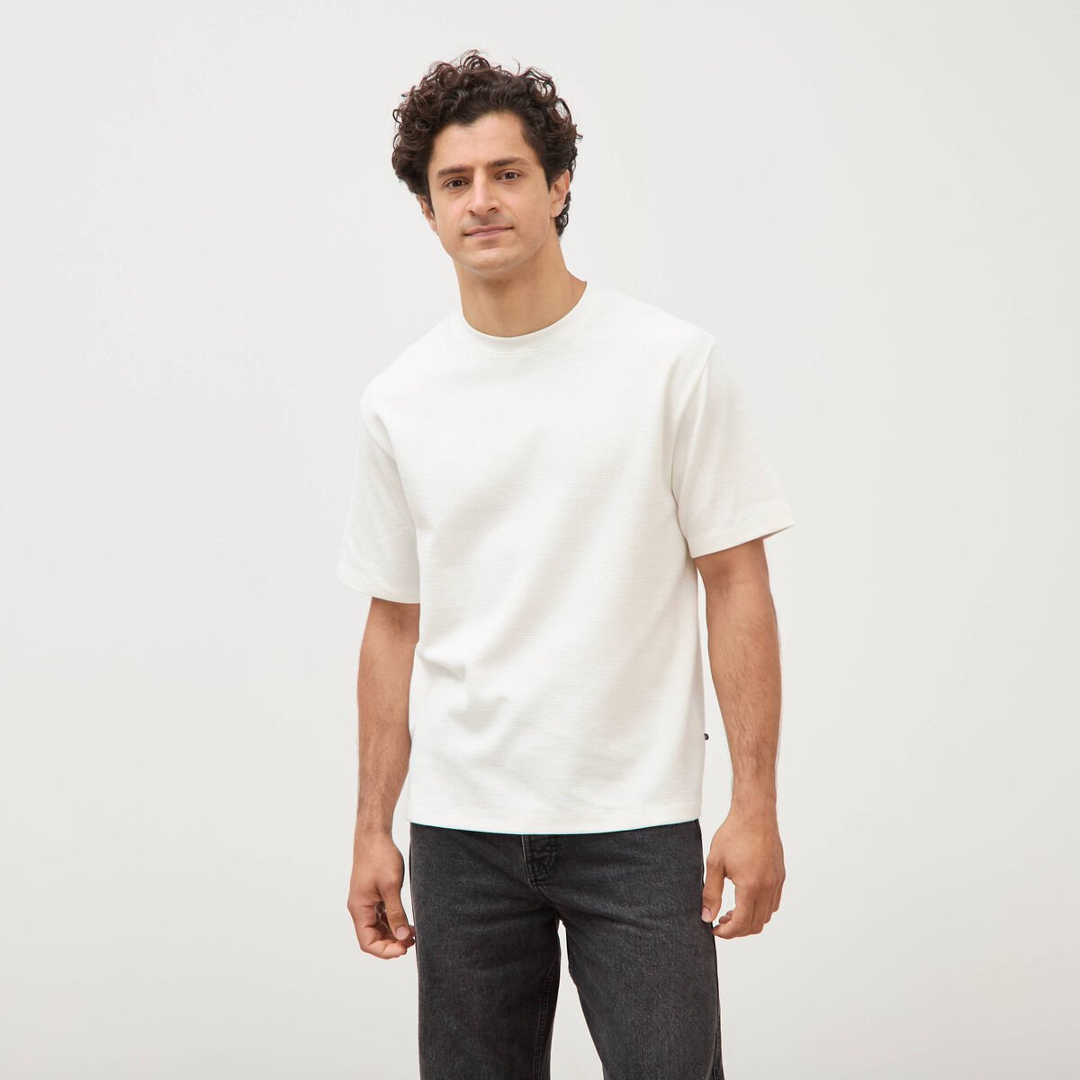 T-shirt ras de cou manches courtes ecru homme