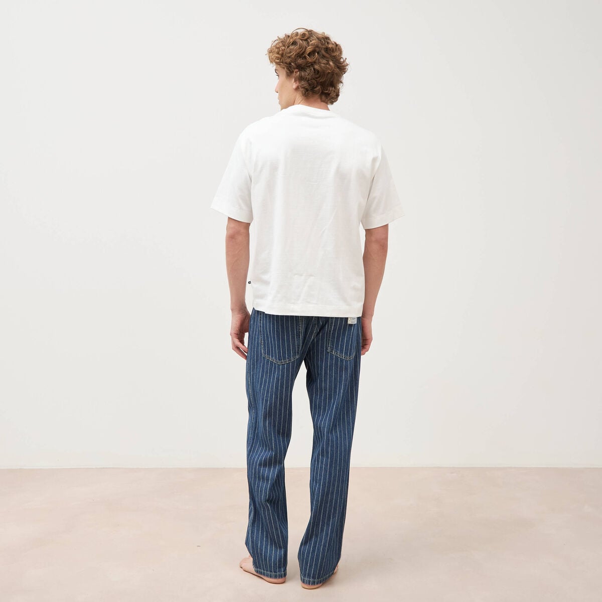 T-shirt print&eacute; en coton manches courtes ecru homme